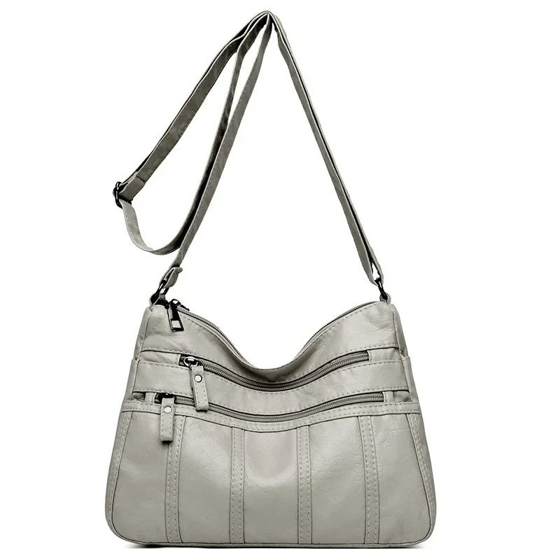 Women's Leather Organizer Purse Shoulder Bag Multiple Pocket