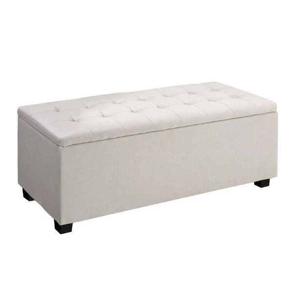 Storage Ottoman Blanket Box 97cm Linen Beige