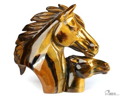 Mother's Embrace - Flash 5.4'' Gold Tiger's Eye Hand Carved Crystal Horse