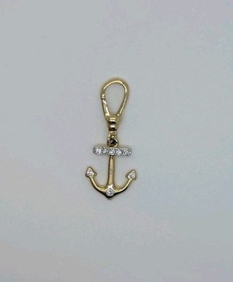 10K YELLOW GOLD Anchor Pendant DIAMOND Charm Swivel CLIP Alligator