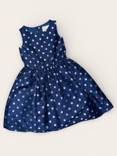 Girls Blue White Polka Dot Fit Flare Knee Length Sleeveless Bow Party Dress