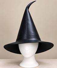 Gothic Witch black Hat Leather Wide Brim Pointed Wizard Hat Halloween Costume