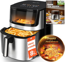 Friggitrice Ad Aria 8L, 2000W Air Fryer Con Doppia Resistenza E Interno in Metal