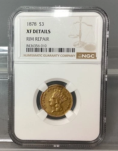 1878 Gold Liberty Head $3 Coin - NGC - XF Details - Rim Repair