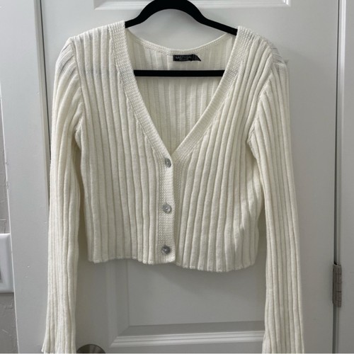 Nasty Gal Cream Cropped Cardigan Sweater Size 6 Button-Up Casual Ribbed
