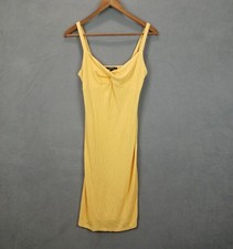 Forever 21 Bodycon Dress Womens Medium Yellow Ribbed Knit Strappy Strap V Neck