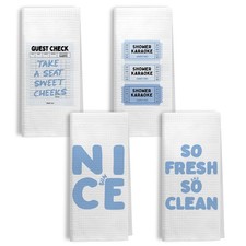 Trendy Blue Hand Towels for Bathroom Set of 4 Preppy Retro Guest Check