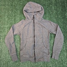 Lululemon Hoodie Womens 4 Gray Scuba Full Zip Fleece Thumbholes Logo Jacket READ