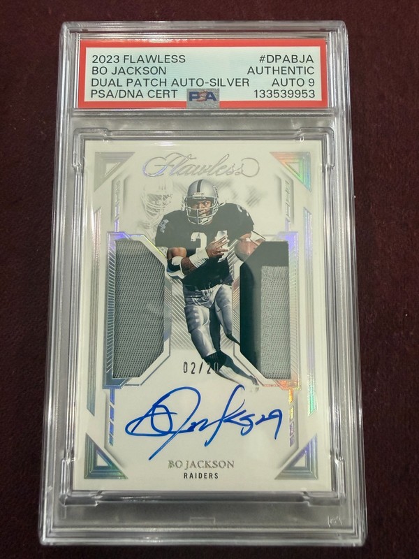 Bo Jackson 2023 Flawless Silver Patch On Card Auto 2/20 PSA 9 Auto Grade