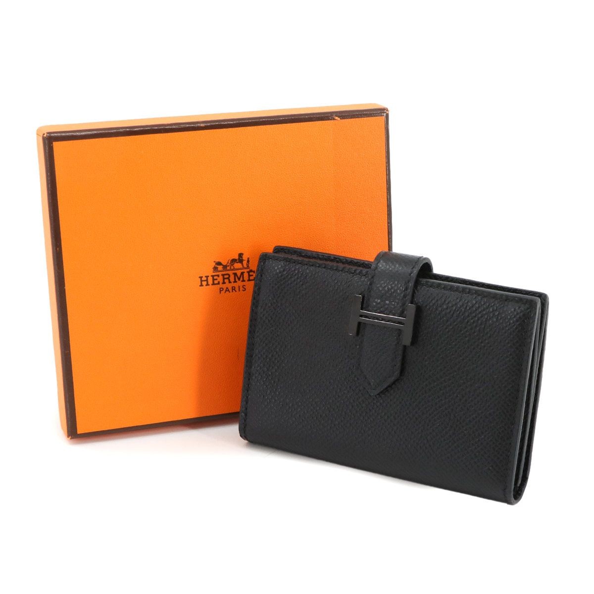 Hermes Bearn So Black Card Case Epson Leather Black 4.1in B Engraved New thumbnail 2