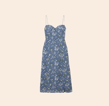 Reformation Juliette Midi Dress Avery Blue Floral 8 Viscose Slit Tie Strap
