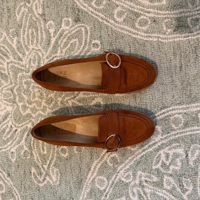 Naturaz Womens Brown Suede Buckle Loafer Flats Shoes