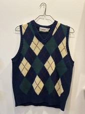 McGregor Men's Argyle Wool Blend Knit Sweater Vest Navy Green Cream V-Neck Large