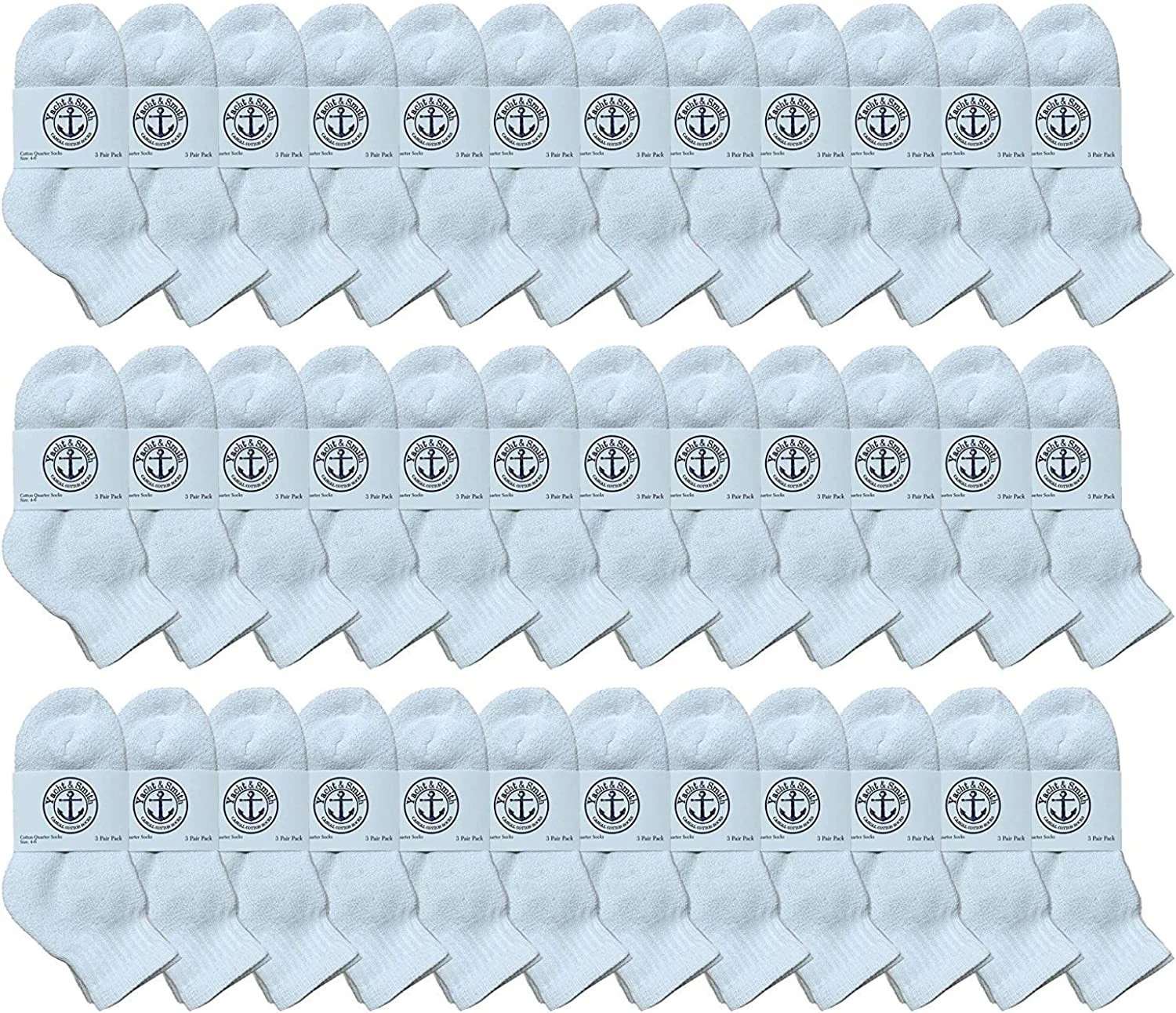 36PK Wholesale Bulk Kids Mid Ankle Socks, Cotton Athletic Ankle Socks 4-6 White