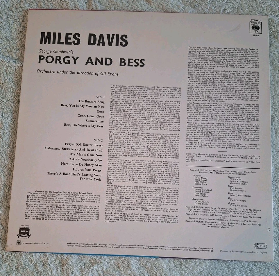 Miles Davis Porgy And Bess CBS 1980's Reissue UK CBS 32188 Vinyl LP - Image 2 of 4