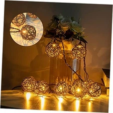 Decorative - Rattan Ball String Lights with 10 Led Bulbs Brown rattan light
