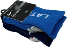 Nike Kids 2 Pk Blue Crew Cotton Cushion Later Hater Logo Athletic Sock Set Sz XS