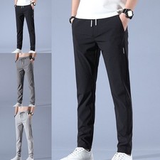 Solid Color Straight Leg Men's Sports Pants Lightweight Quick Drying Trousers