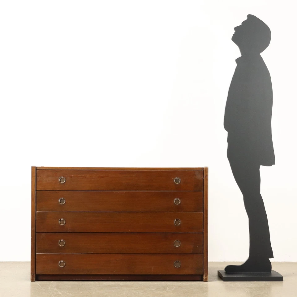 Commode Vintage Plaquée en Noyer 5 Tiroirs Italie Années 1960-70 Originale - Photo 2/4