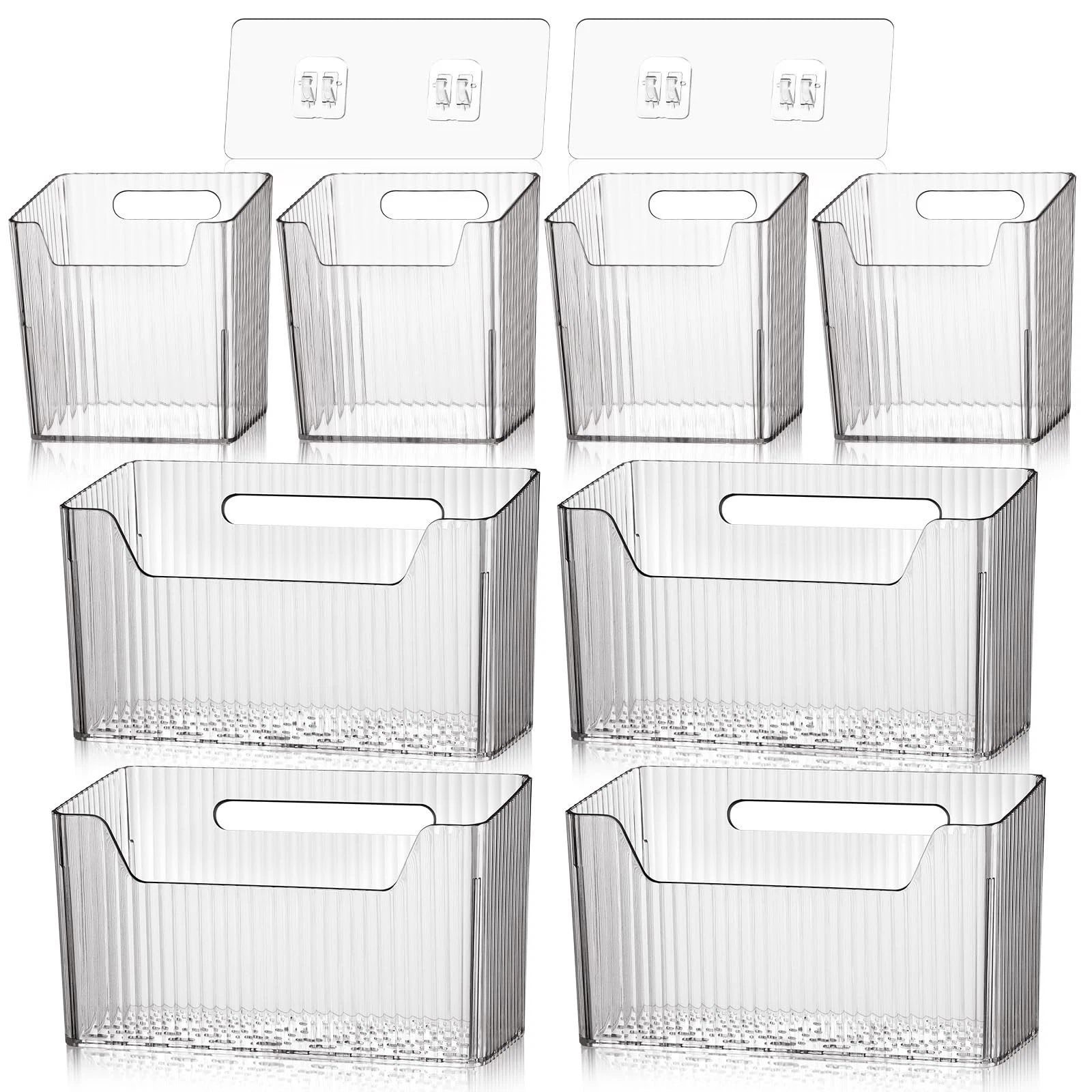 8 Pcs Storage Organizer Bins Wall Mounted Organizer Basket Plastic Cabinet Do...