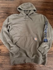 Carhartt K288 Hoodie Sweatshirt Mens M Olive Fleece Loose Fit Iconic Logo Sleeve