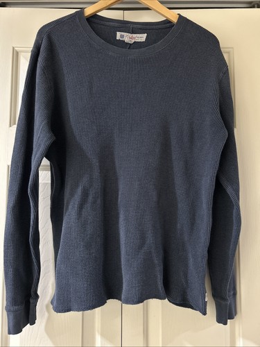 LUCKY BRAND MENS XL PREOWNED THERMAL WAFFLE LONG SLEEVE NAVY BLUE COTTON SHIRT - Picture 3 of 24