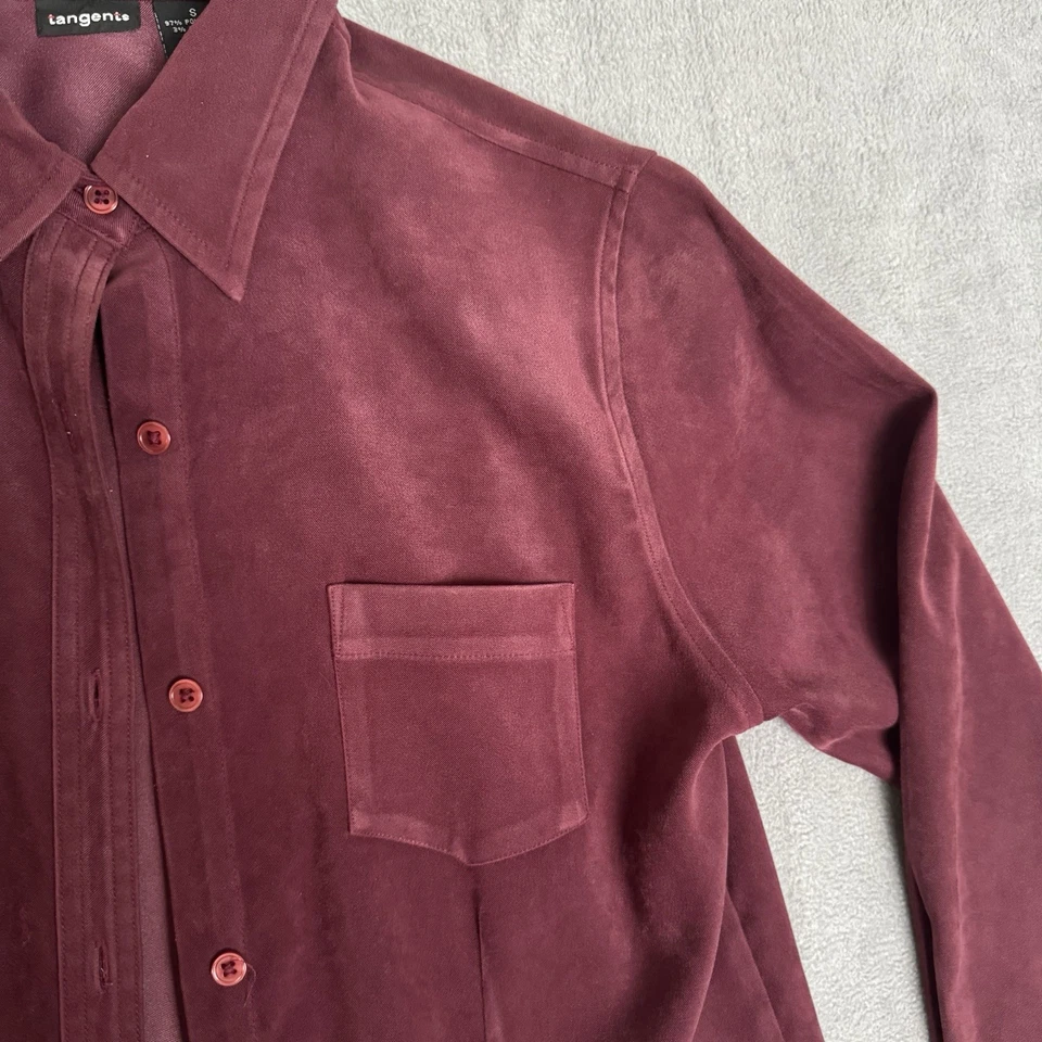 Tangents Women’s Long Sleeve Button Down Burgundy Casual Velvety - Image 3 of 4