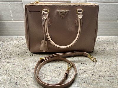 PRADA Pink Beige Galleria Saffiano Leather Top Handle w/ Adjustable Strap, Gold