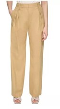 Calvin Klein Women's Linen Blend Pants Trendy Pleated Wide Leg Trouser Tan 10