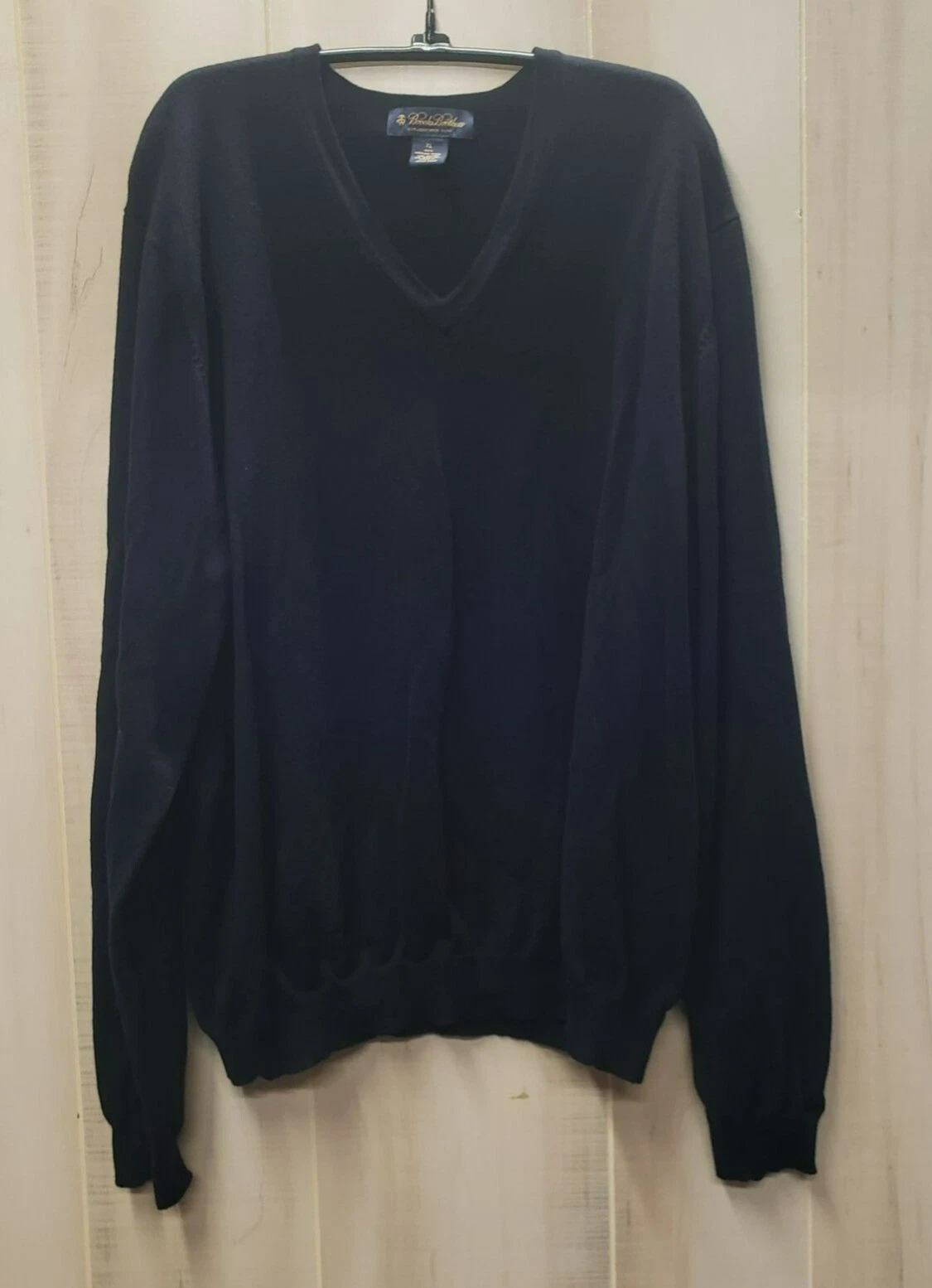 Brooks Brothers V-Neck Sweater, Men's XL, Navy Blue, Merino Wool Blend, Preppy
