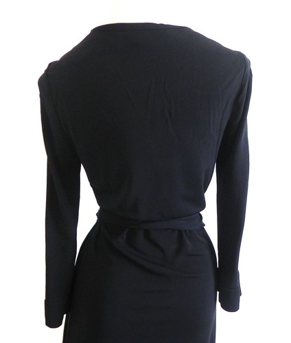 Diane Van Furstenberg Wrap Dress Midi 3/4 Sleeve Black Rayon V-Neck Size 4 - Picture 5 of 10