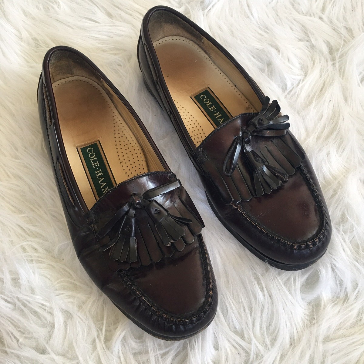 Cole Haan Mens Brown Leather Tassel Slip On Loafers Dress 