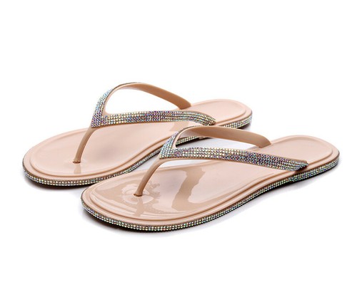 Women Flip Flop Jelly Crystal Diamond Bling Sandals Size Rhinestone Flat Slip On - Picture 10 of 15