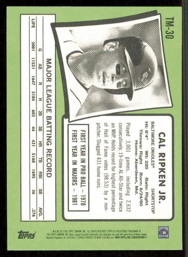 2013 Topps Update '71 Topps Minis #TM30 Cal Ripken Jr. - Picture 2 of 2