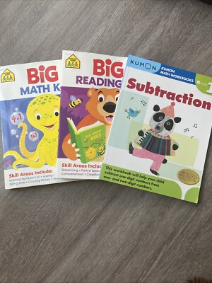 School Zone Big math K-1, Big Reading 1-2, Kumon Subtraction Grade 1 Lot NEW