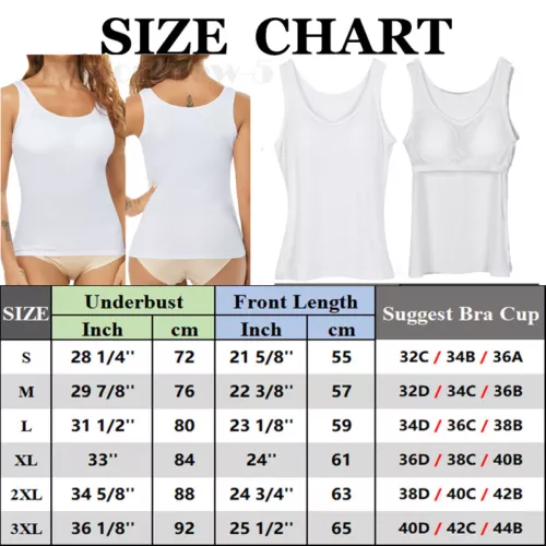 TANK TOP Womens Stretch Long Workout Fitness Sport Yoga Built in Bra Basic Top - Picture 25 of 61