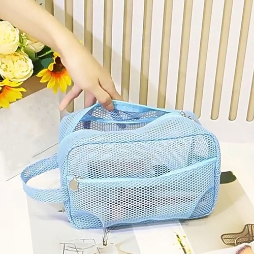 Square Mesh Makeup Bag Lightweight Travel Wash Bag Camping - Picture 11 of 20
