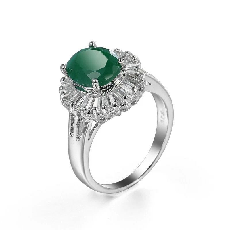 Anillo de compromiso verde/rojo corte ovalado AAA circonita cúbica relleno de oro blanco regalo talla 6-10 Foto 2 de 4