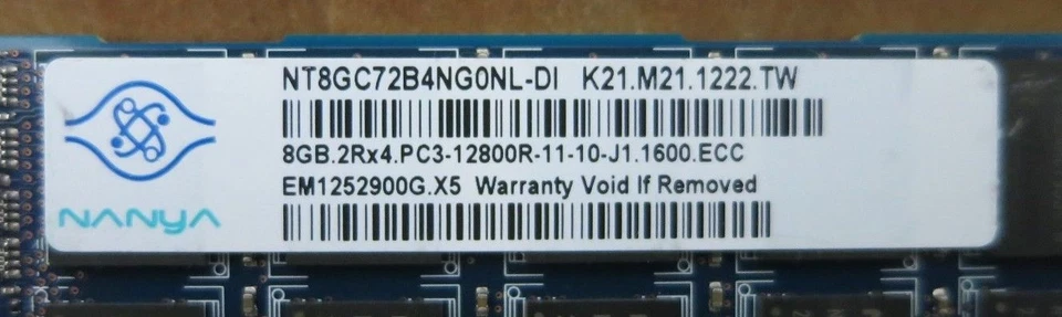 Nanya 8GB RAM DDR3-1600 PC3-12800 800MHz 24 Pin Memory Modules NT8GC72B4NG0NL-DI - Image 3 of 3