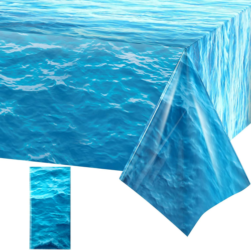 1 Piece Ocean Waves Plastic Tablecloth Ocean Table Cover Water Print Table Co...