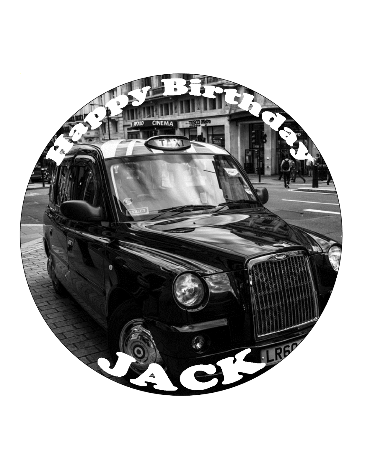TAXI LONDON BLACK CAB 7.5"" PREMIUM EDIBLE ICING CAKE TOPPER CAN PERSONALISE D1