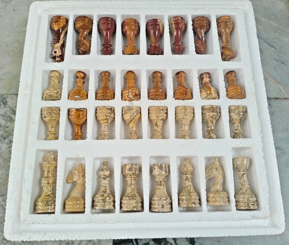 Jeu d'échecs multicolore et rouge corail marbre/onyx pour hommes, uniquement... - Photo 2/4