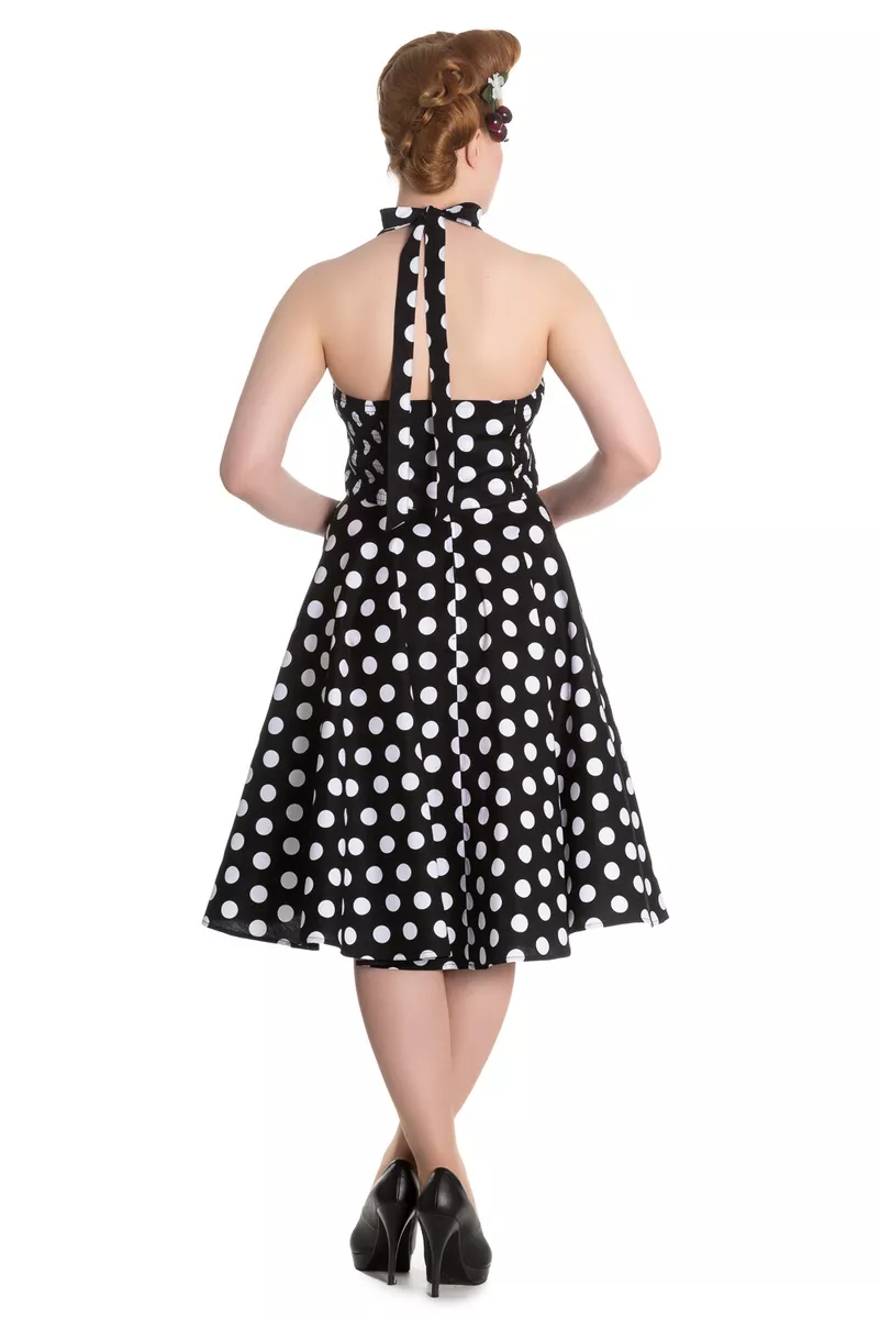 Hell Bunny Marian Black and White Polka Dot Halter Flare Party