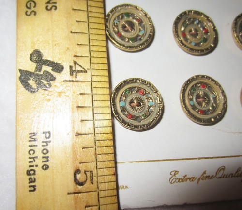 Original Card NOS 15 fancy decorated Czech Czechoslovakia 1/2" Metal Buttons - Picture 7 of 7