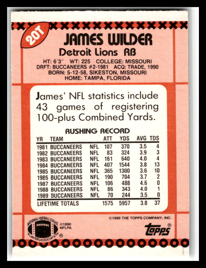 1990 Topps Traded #20T James Wilder Detroit Lions | eBay