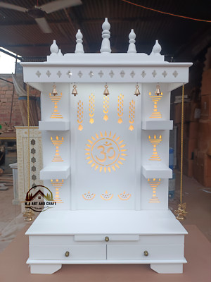 wood Temple with Marble Looking with Hanging Bells and Lamps and Led Light