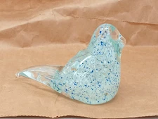 Clear Glass Bird w/ White & Blue Inclusions paperweight Diamond Star Corp China