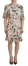 DOLCE & GABBANA Dress Pink Lily Viscose Sheath Knee Length IT40/US6/S 2200usd