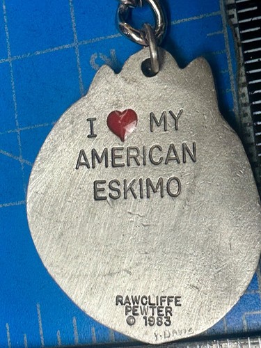 I Love My American Eskimo Nos Rawcliffe Pewter 1983 Keychain - Key Ring Chain - Picture 8 of 16