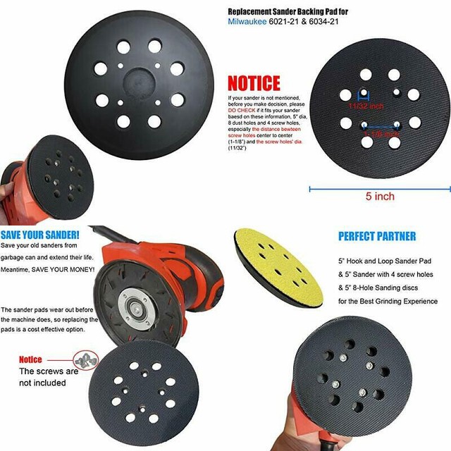 5Inch 8Hole Hook & Loop Sander Backing Pad Replacement for Milwaukee